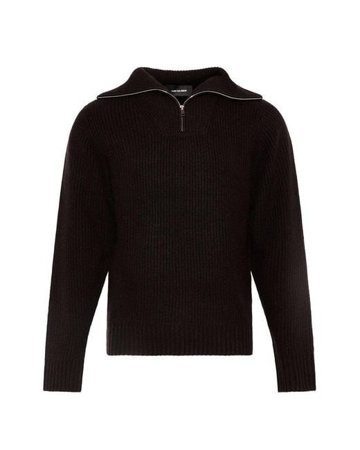 Yves Salomon Black Zip-Front Ribbed-Knit Sweater for men