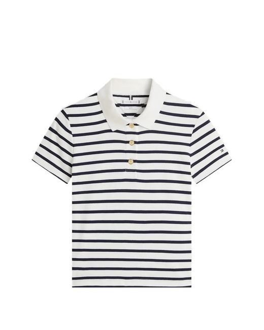 Tommy Hilfiger Gray Striped Short-Sleeve Polo Top
