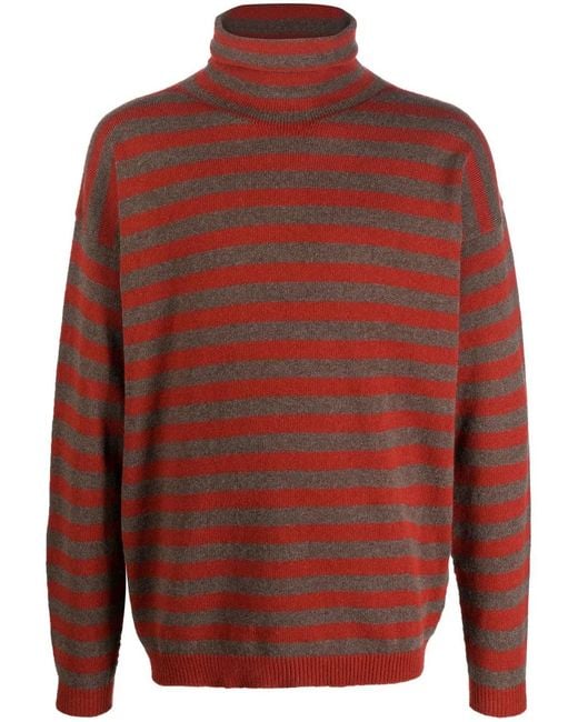 Lardini Red Striped Roll Neck Sweater for men