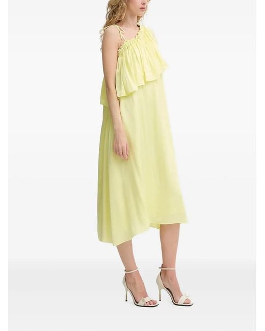 Bruuns Bazaar Yellow Ruffle One-Shoulder Midi Dress