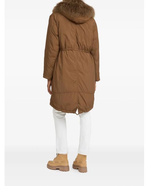 Yves Salomon Brown Lambshearling-Trimmed Parka Coat
