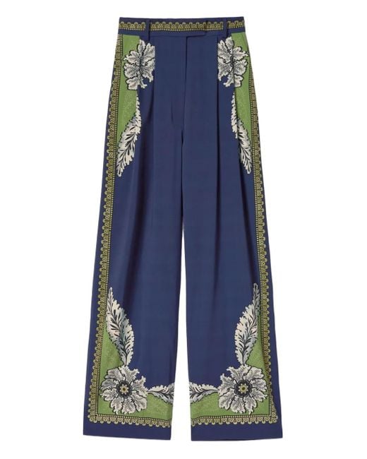 LaDoubleJ Blue Brooklyn Floral-Print Pleated Trousers