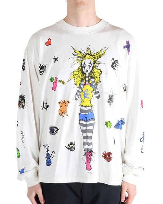 HELLSTAR White Down The Paradise Path Graphic-Print Long-Sleeve Sweater for men