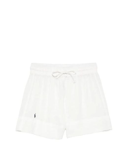 Polo Ralph Lauren White Logo-Embroidered Drawstring Shorts