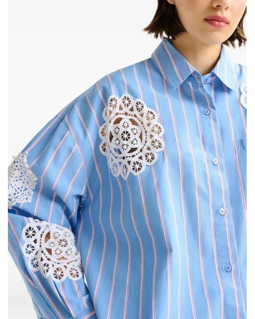 Essentiel Antwerp ストライプ レースパッチワーク シャツ Blue