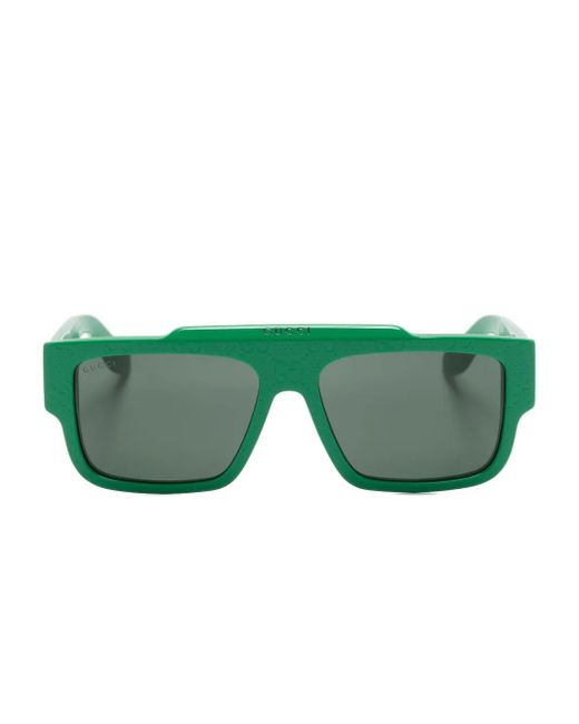 Gucci Green Gg Rectangle-Frame Sunglasses