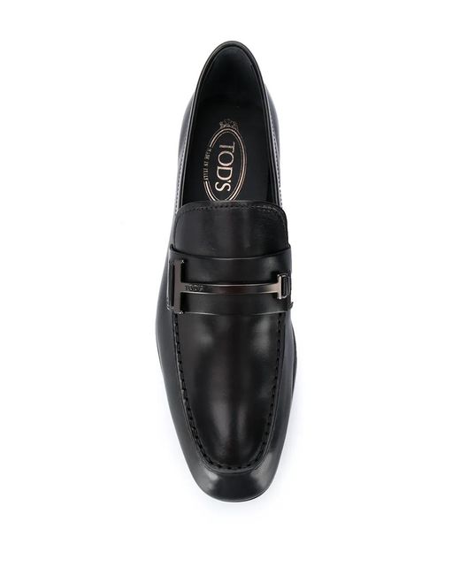 Tod's Black Single T Leather Loafers for men