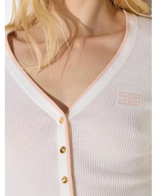 Elisabetta Franchi White Rib-Knit Cardigan