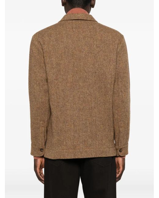 Gran Sasso Brown Herringbone-Pattern Wool Jacket for men