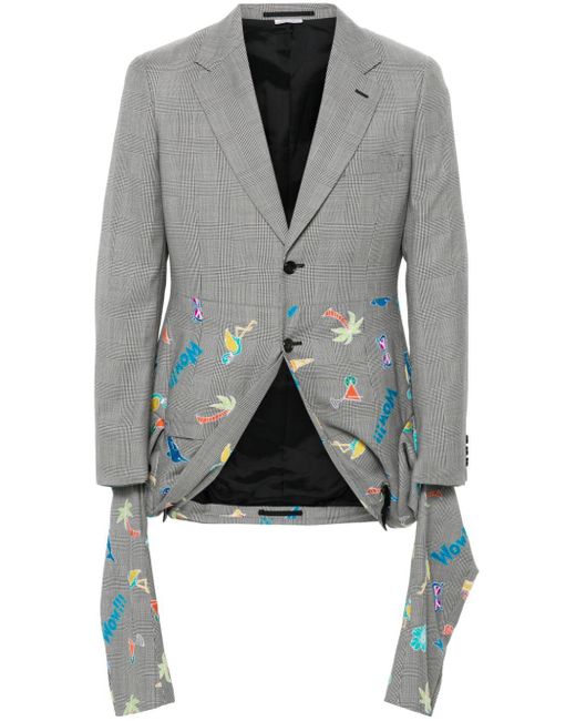 Comme des Garçons Gray Check-pattern Embroidered-motif Blazer for men