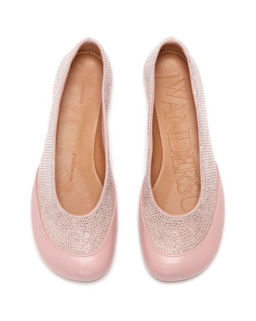 J.W. Anderson Pink Crystal-embellished Leather Ballerina Shoes