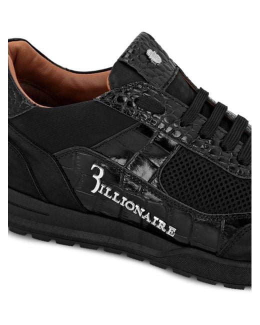 Billionaire Black Logo-print Panelled Leather Sneakers for men