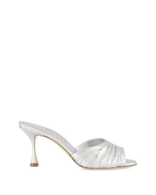 Manolo Blahnik White Pirua Nappa Leather Heeled Mules