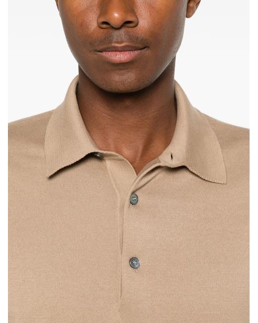 Zegna Natural Short-Sleeve Ribbed-Knit Polo Shirt for men