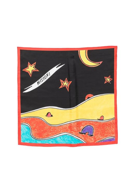 Missoni Red Celestial-Print Silk Scarf