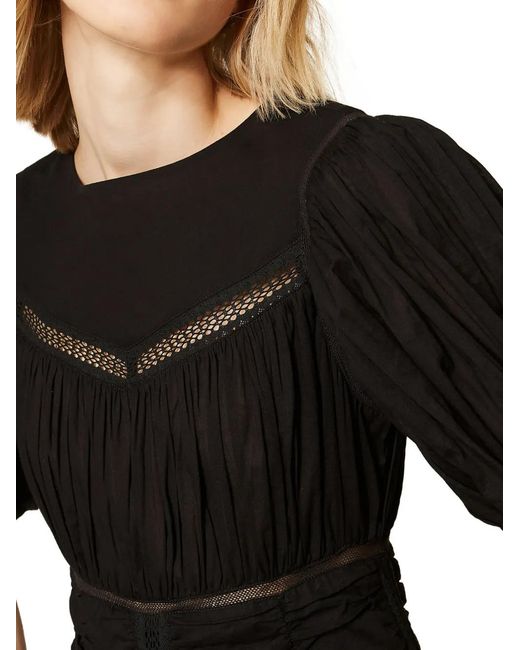 Twinset Black Short Muslin Dress With Gathering