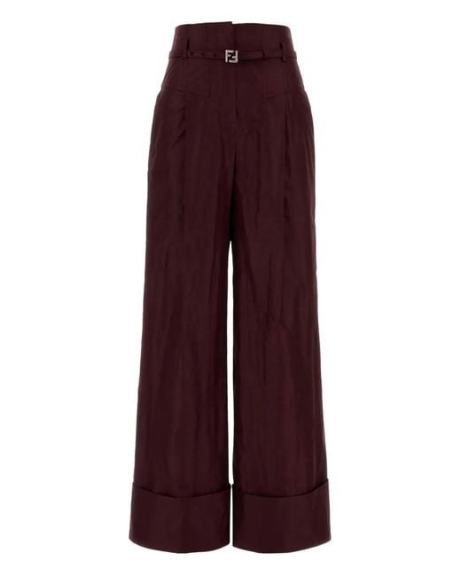Fendi Purple Taffeta-Buckle Trousers