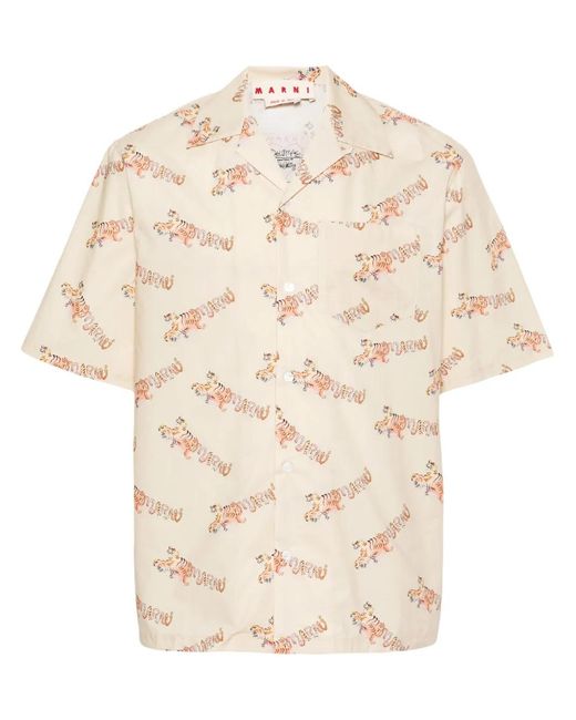 Marni Natural Tiger-Print Poplin Shirt for men