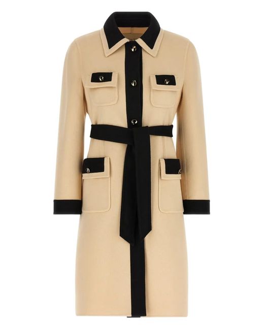 Valentino Garavani Natural Belted Contrast-Trim Coat