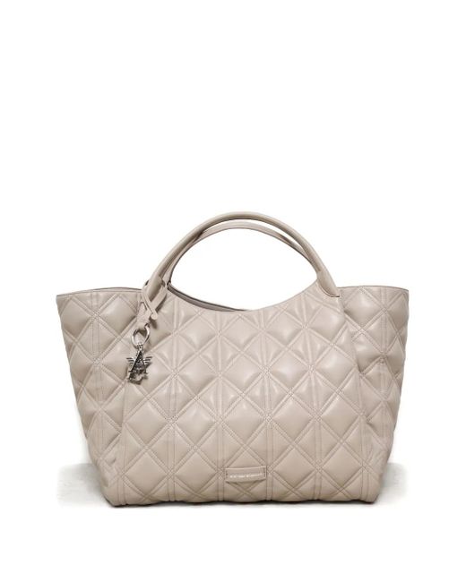 Emporio Armani White Tote Bag mit Rautenmuster