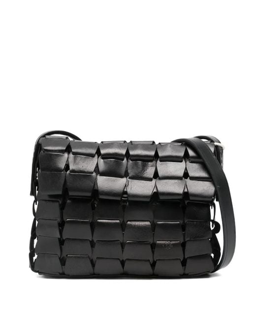 Dragon Diffusion Black Leather Woven Shoulder Bag