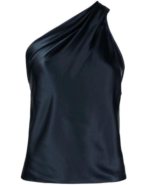 Michelle Mason Blue Asymmetric Halterneck Silk Top