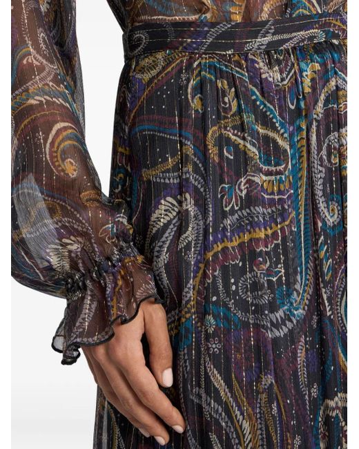 Etro Gray Silk Maxi Skirt With Paisley Foliage Motif