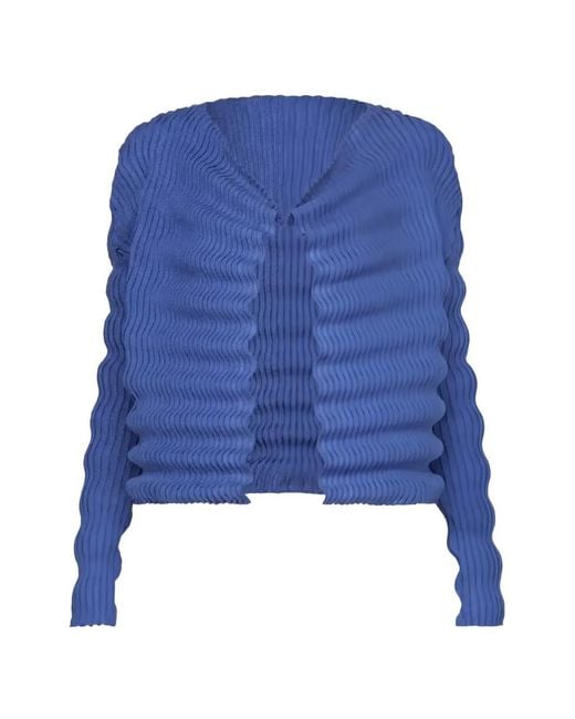 Issey Miyake Blue Pleated Wave-Texture Cardigan