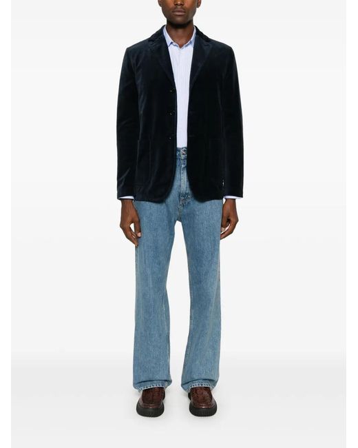 Aspesi Black Cotton-Blend Velvet Notched Lapel Blazer for men