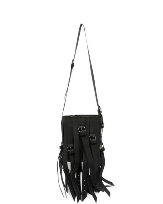 La Milanesa White Buckle-Detail Fringed Bucket Bag