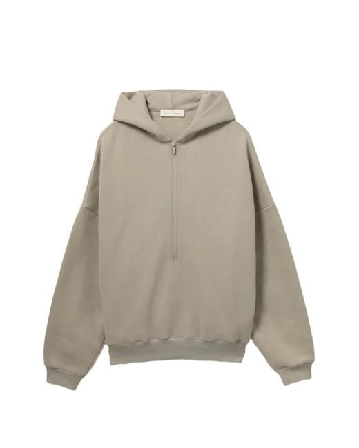 Essentials Natural Logo-Print Half-Zip Hoodie for men