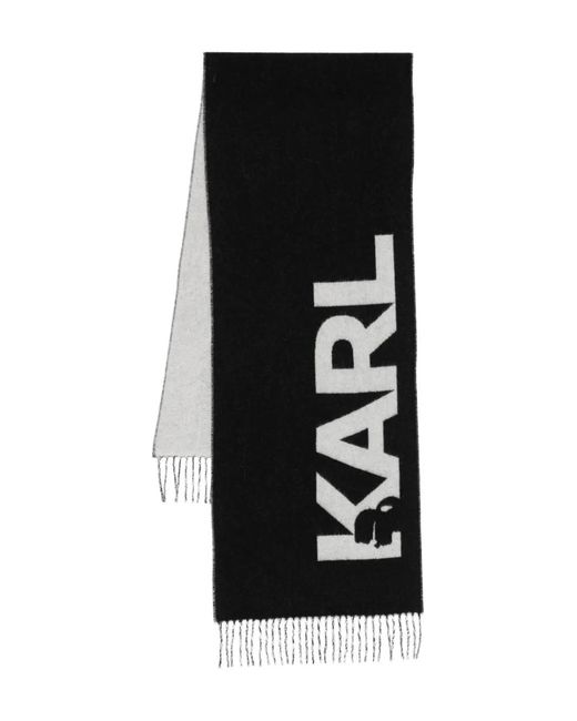 Karl Lagerfeld Black Logo-Detail Fringe Scarf for men