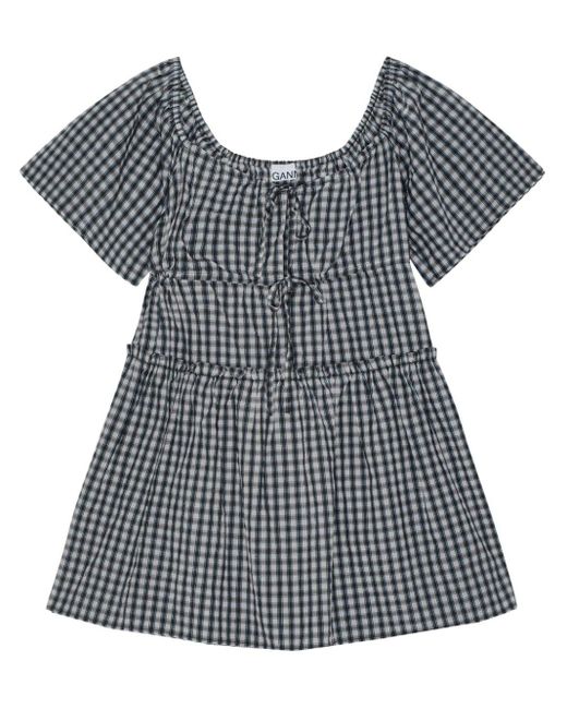 Ganni Black Check-print Mini Dress
