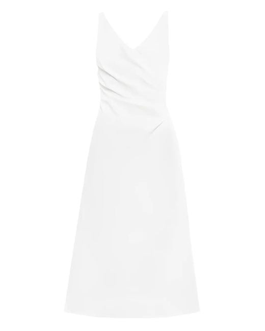Ermanno Scervino White Pleated V-Neck Midi Dress