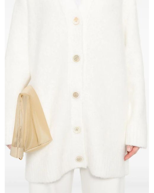 Fabiana Filippi White V-Neck Brushed Cardigan