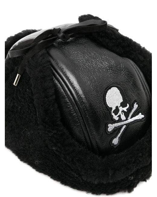 MASTERMIND WORLD Black Chapeau En Cuir À Finitions En Peau Lainée for men