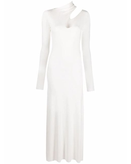 MANURI White Cut-Out Detail Long-Sleeve Dress