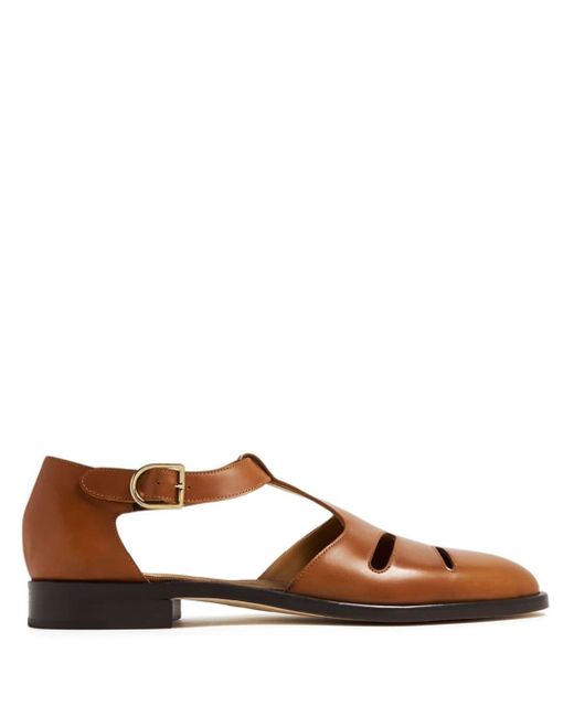 Edhen Milano Brown Cut Out-detail Leather Sandals for men