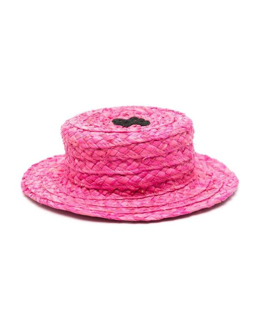 Patou Pink Small Woven-raffia Boat Hat