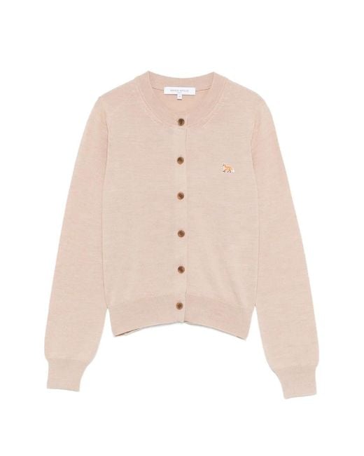 Maison Kitsuné Natural Cardigan À Col Rond Et Écusson Renard