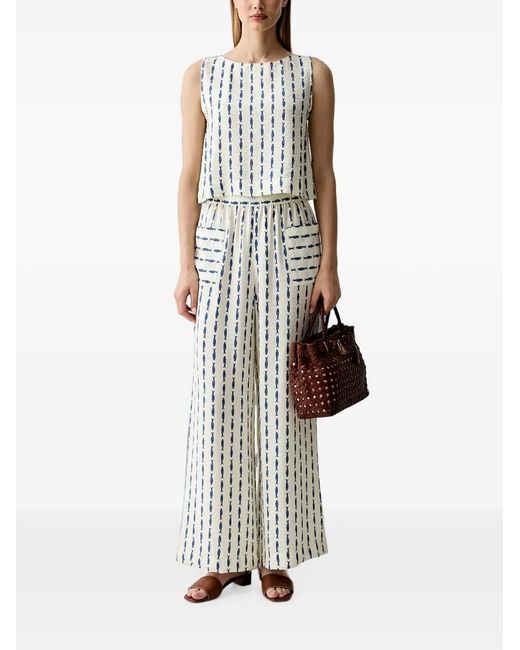 Benetton White Fish-Striped Palazzo Pants