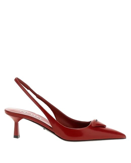 Prada Red 55Mm Slingback Kitten Pumps
