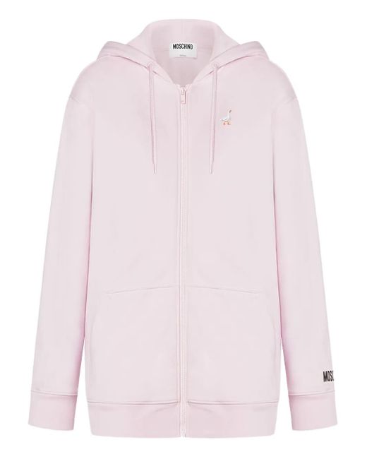 Moschino Hoodie Met Geborduurde Ganzen En Rits in het Pink