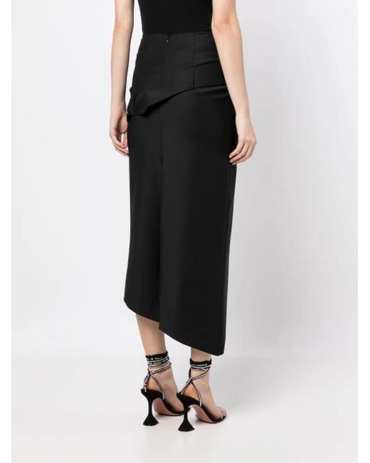 Matériel Black Asymmetric Belted Midi Skirt