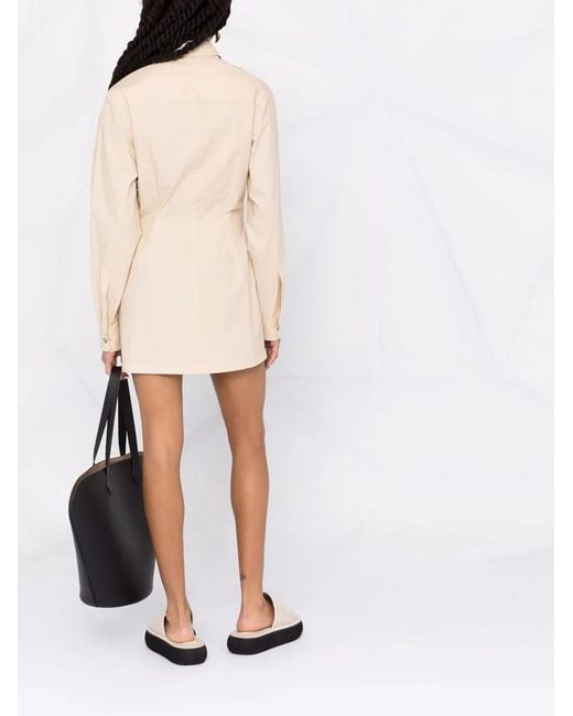 Nanushka Natural Asymmetric-Fastening Mini Shirt Dress