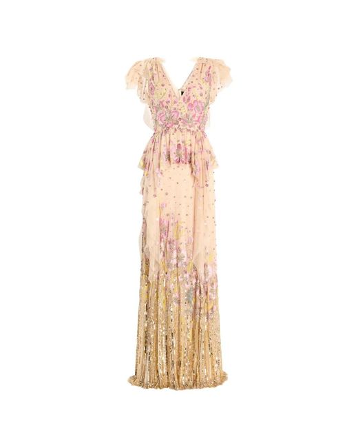Jenny Packham Metallic Floral Sequin-Embellished Gown