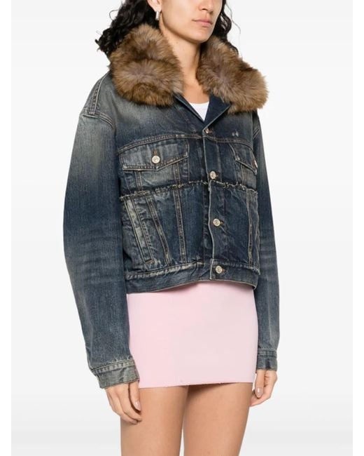 Balenciaga Blue Faux-Fur Collar Denim Jacket