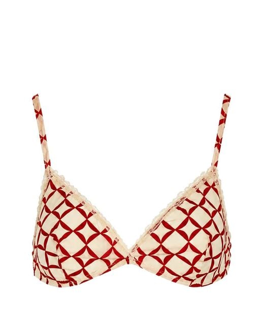 Laura Urbinati Red Soutien-Gorge À Imprimé Géométrique Et Finitions En Dentelle