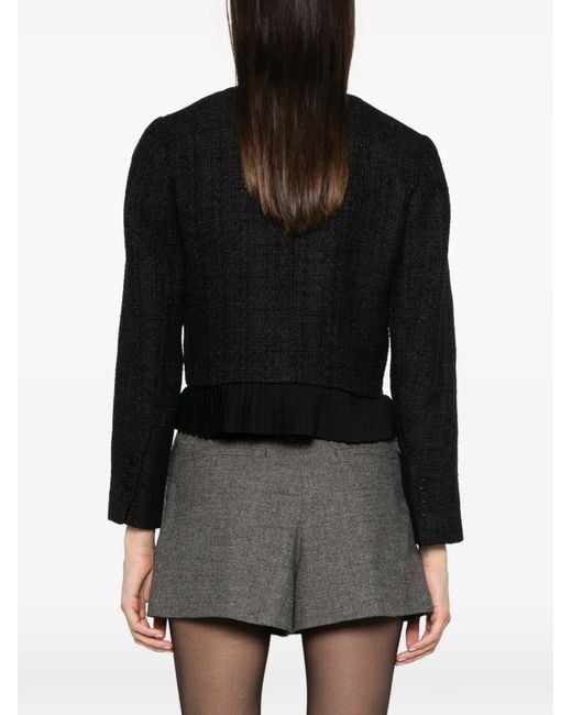 Sandro Black Pleated-Trim Button-Up Blazer