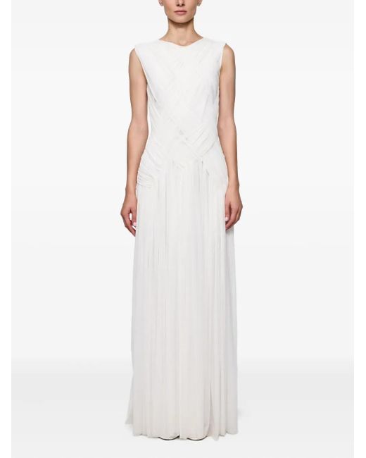 Atu Body Couture White Pleated Sleeveless Maxi Dress